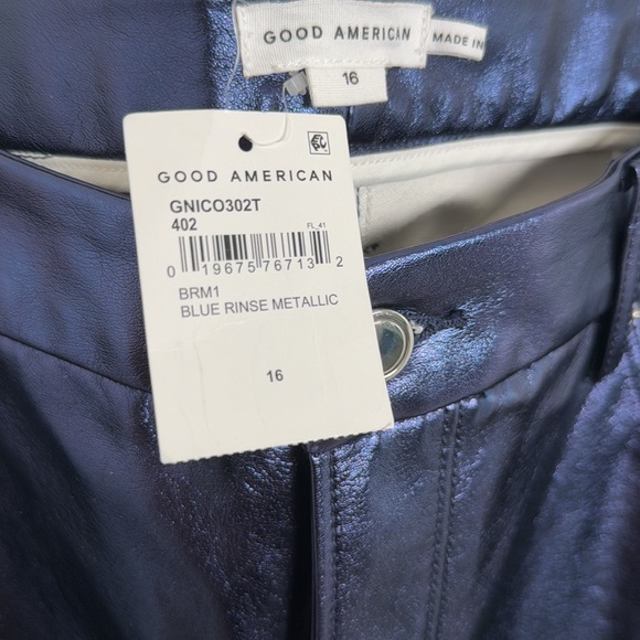 GOOD AMERICAN Good Icon Metallic Faux Leather Pants Sz 16 - Picture 4 of 6